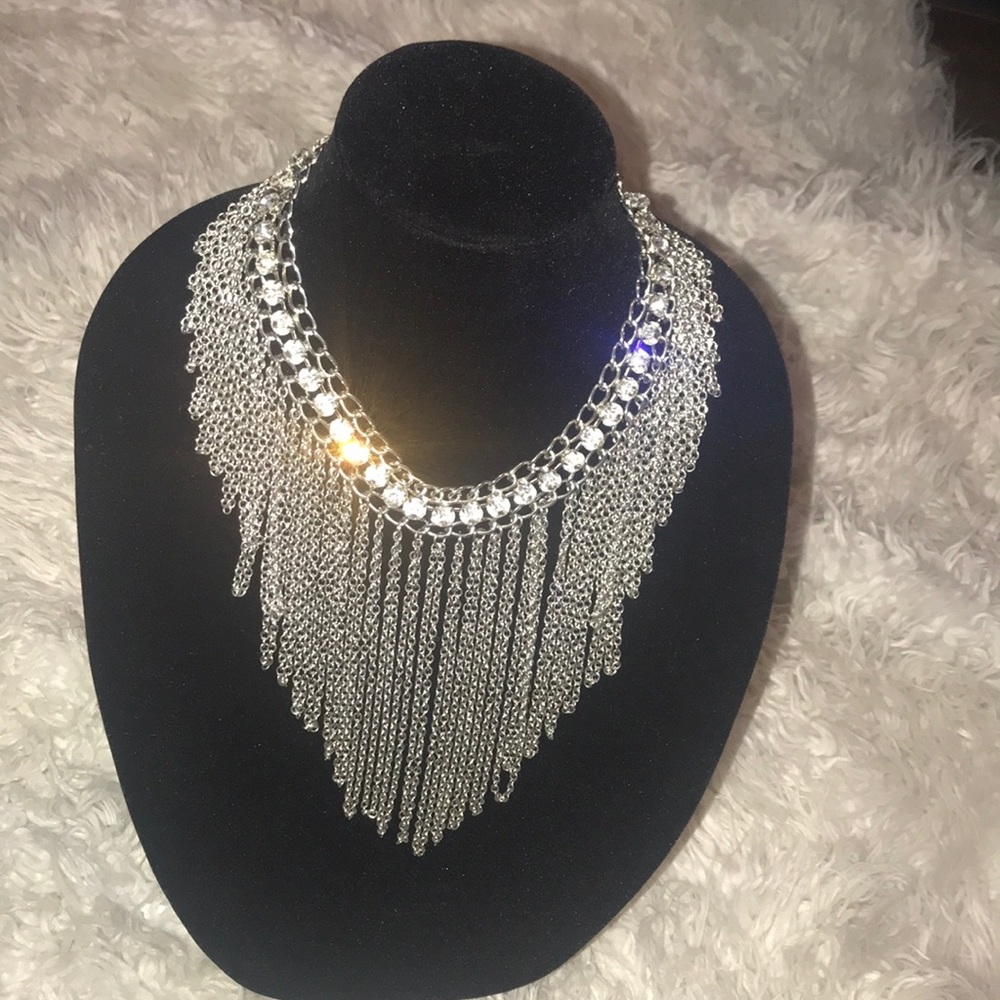 Statement Bib Silver Necklace - image 4